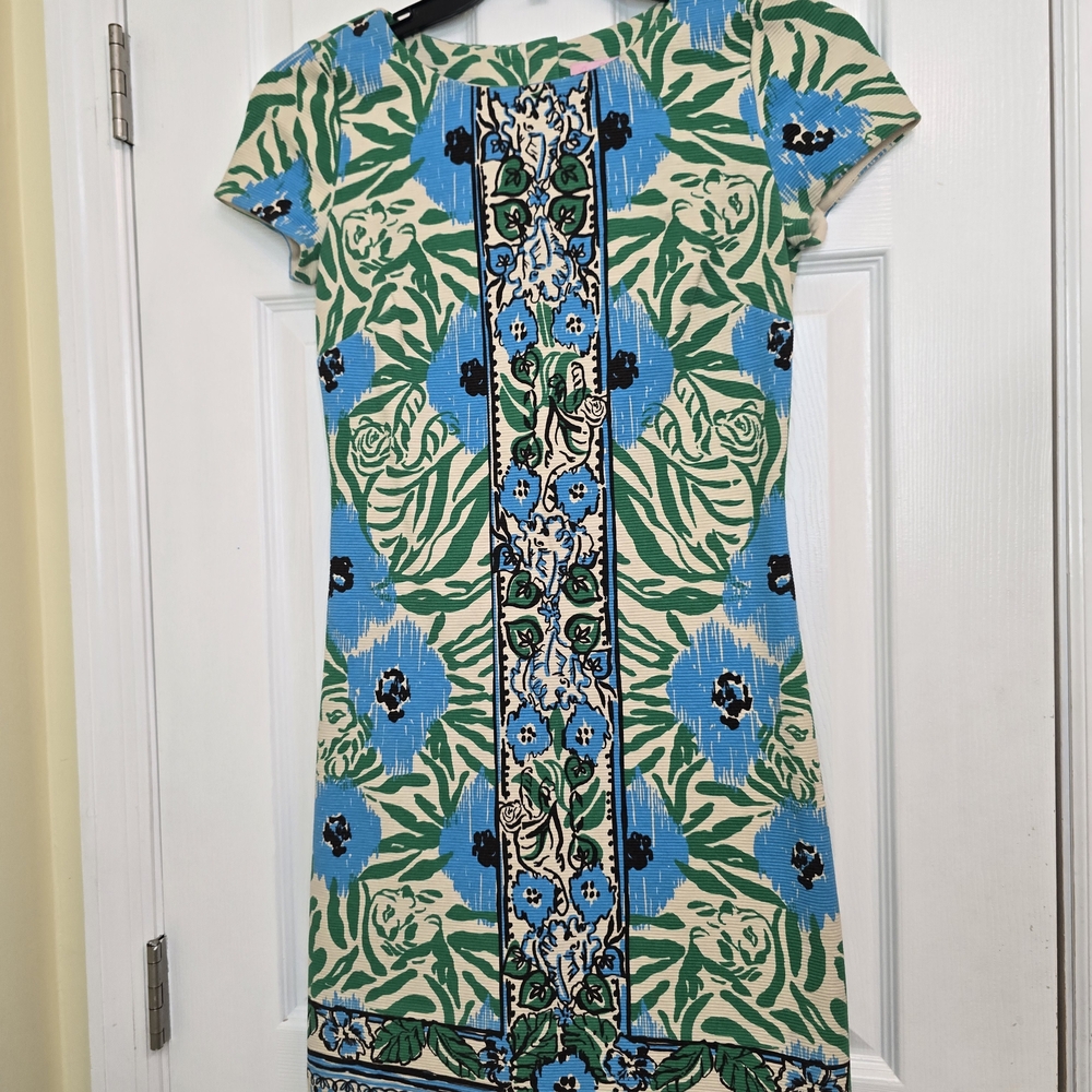 Lilly Pulitzer Layton Sea Oat Ikatty Ikat Engineered Print Shift Dress Size XS